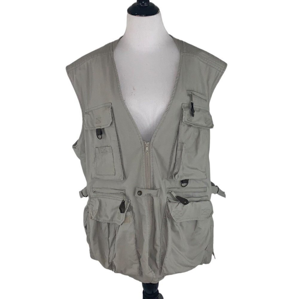 Eddie Bauer Men's Size XL Fishing Vest Tactical Utility Vest Multi Pockets Tan